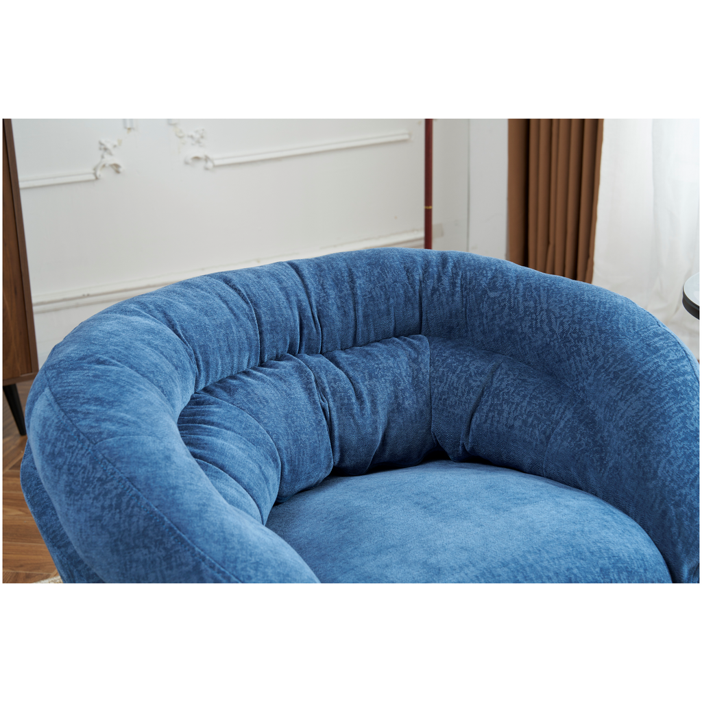 Modern Chenille Office Chair, 360° Swivel Accent Chair with Removable Cushion, Round Office Chair, Black Metal Base, Cotton Material, Living Room, Bedroom, Reading Corner, Office (Navy Blue)