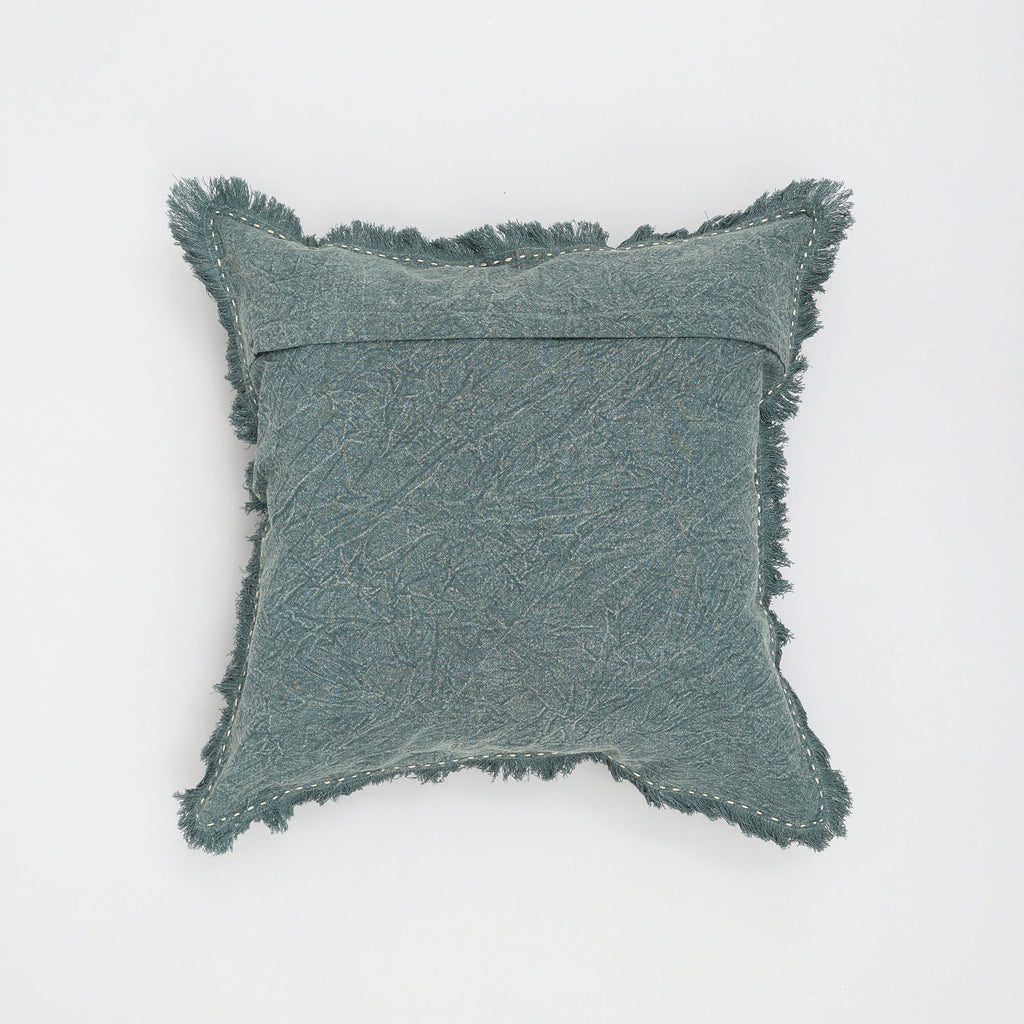 Stonewashed Linen Throw Pillow with Handworked Edges & Fringe -22X22'