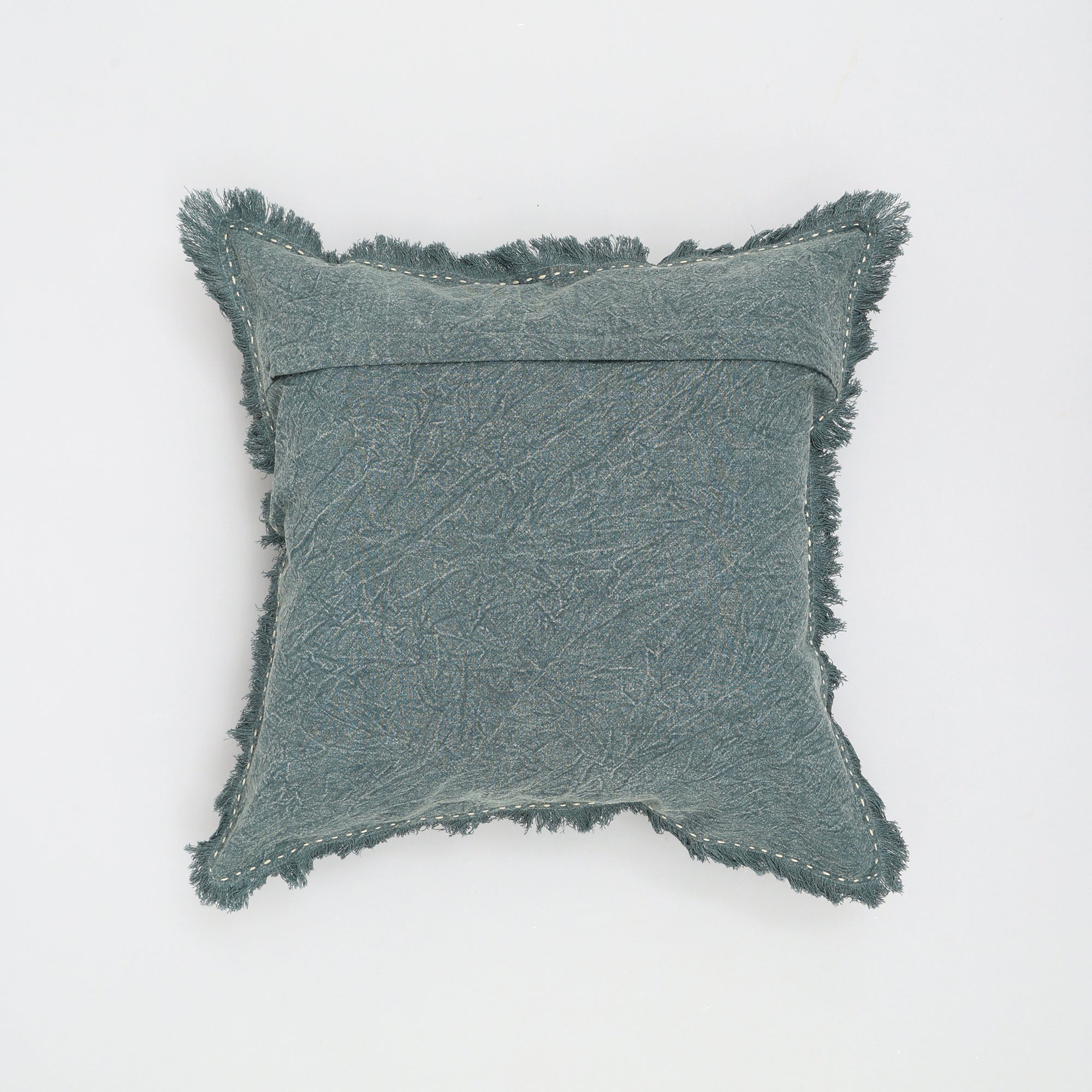 Stonewashed Linen Throw Pillow with Handworked Edges & Fringe -22X22'