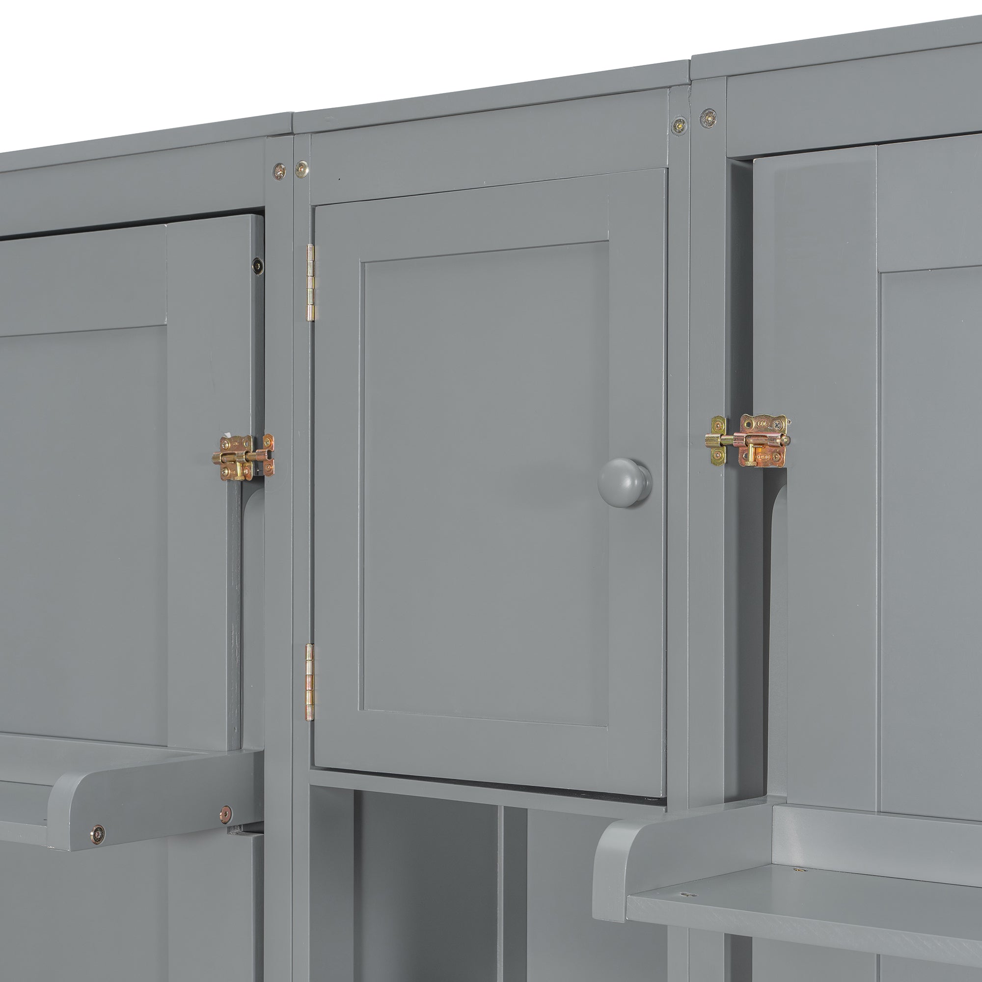 Dual Twin size Wall Murphy Beds with Cabinets and Shelves, Gray