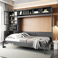 Queen Size Murphy Bed Wall Bed with Sofa , Shelves USB & Light ,Gray