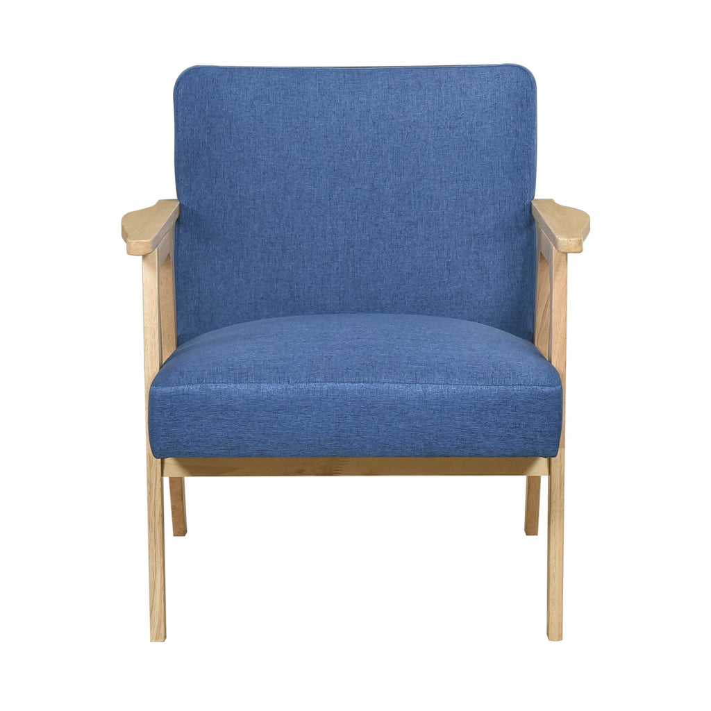 Modern Home Furniture Blue Fabric Upholstery 1pc Accent Chair Solid Rubberwood Natural Finish Contemporary Cushion Seat