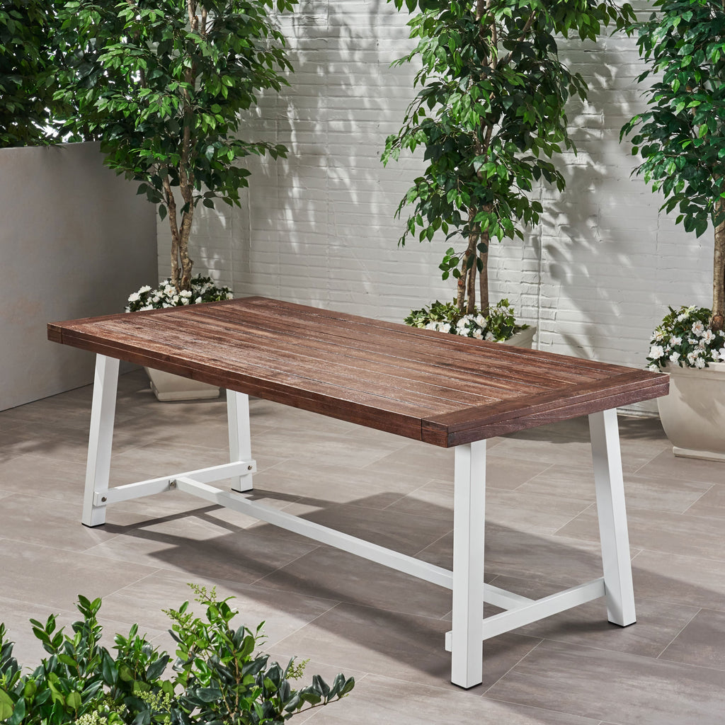 Equilibrium Outdoor Dining Table with Slat Top, Dark Brown
