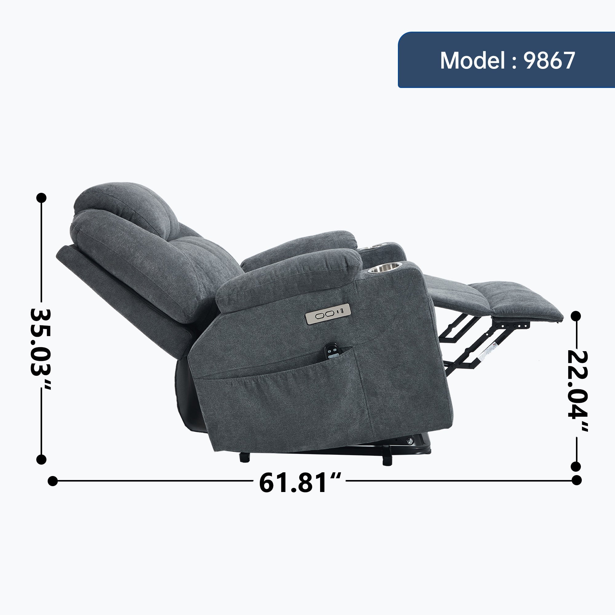 Up to 350 LBS polyester Power Lift Recliner Chair, Heavy Duty Motion Mechanism with 8-Point Vibration Massage and Lumbar Heating, USB and Type-C Ports, Stainless Steel Cup Holders, Grey