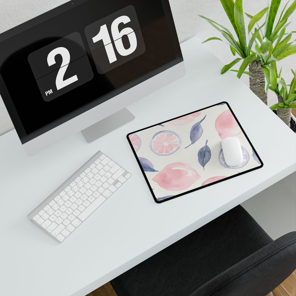 Pink Citrus Desk Mat | Pastel Lemon Coquette Mouse Pad for Cute Workspaces