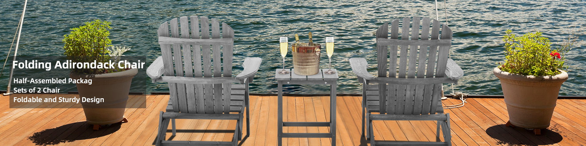 Classic Gray Cedar Wood Lounge Patio Chair Set of 2 for Garden and Outdoor Use