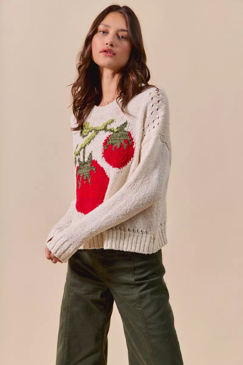 SO ME Vegetable Round Neck Long Sleeve Sweater