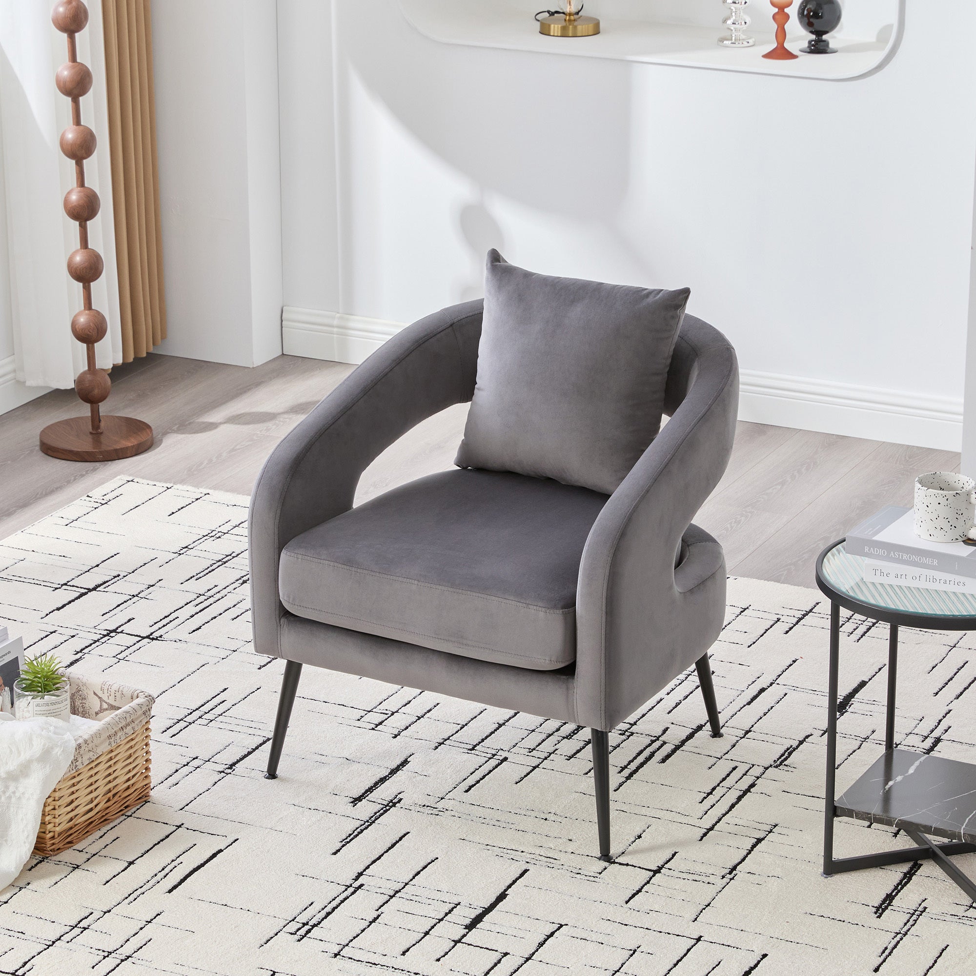 Mid Century Modern Velvet 3-Piece Living Room Set with Metal Legs in Charcoal, Loveseat & 2 Accent Chairs, Upholstered in Soft Velvet, Solid Wood Frame, Round Arms, Black Metal Legs