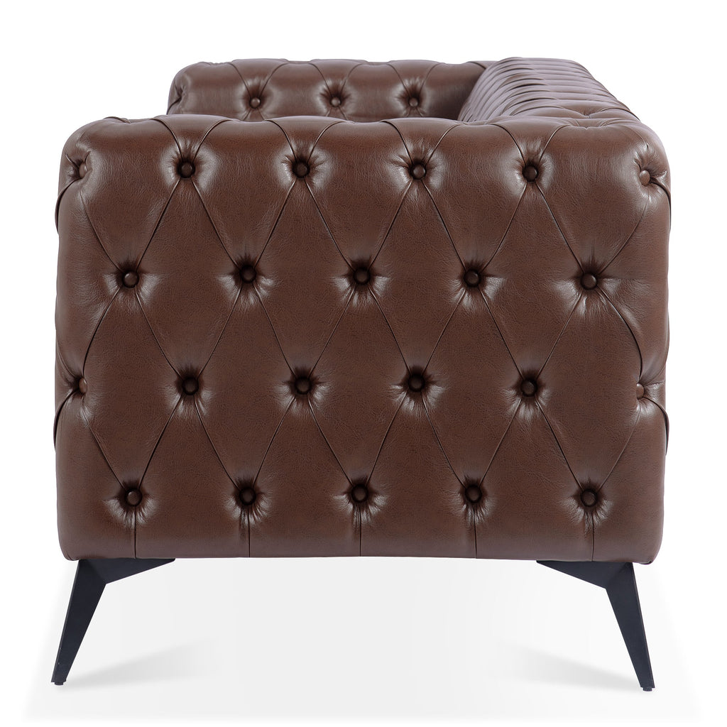 Traditional Square Arm 3-Seater Sofa with Removable Cushion, Dark Brown PU, 84.06 Inch