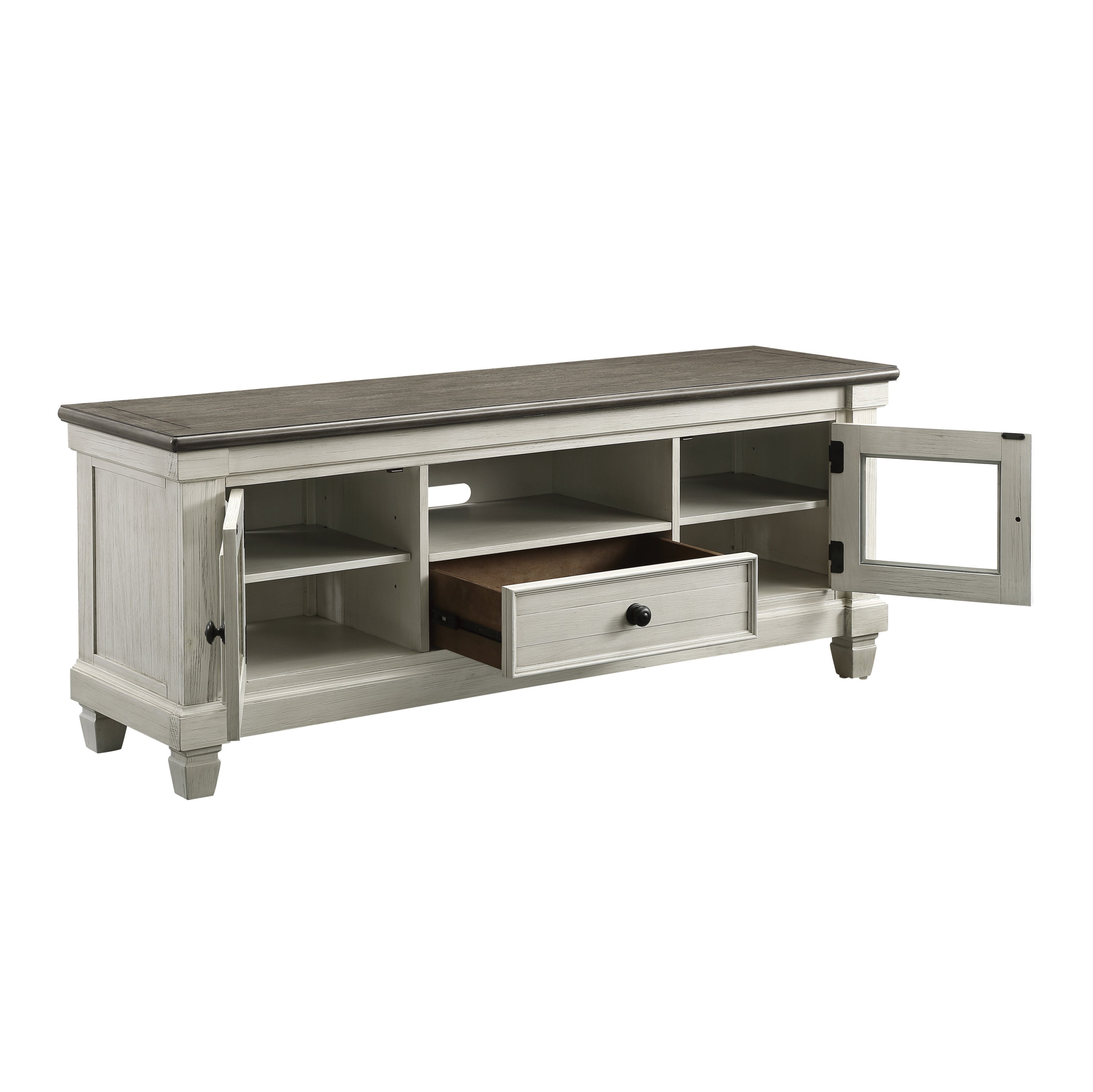 1pc TV Stand with Drawer Storage Cabinets Wooden Living Room Furniture, Antique White and Rosy Brown TV Console Table