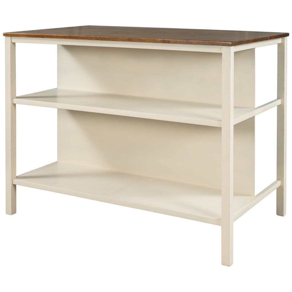 TOPMAX Rustic 3-piece Stationary Kitchen Island Set with Butcher Block and Seating, Walnut and Cream White