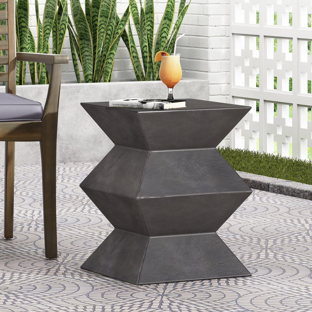 Modern Outdoor Lightweight Concrete Side Table with Geometric Design in Copper