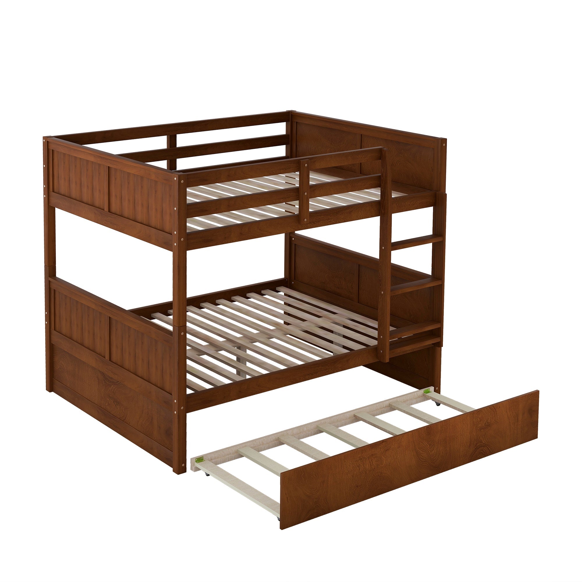 Hearth & Haven Full over Full Bunk Bed with Twin Size Trundle, Walnut