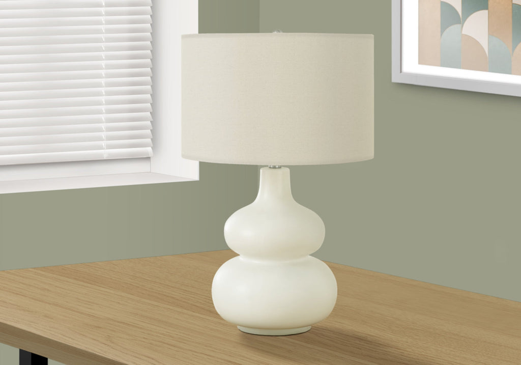 Lighting, 25'h, Table Lamp, Ivory / Cream Shade, Cream Ceramic, Contemporary