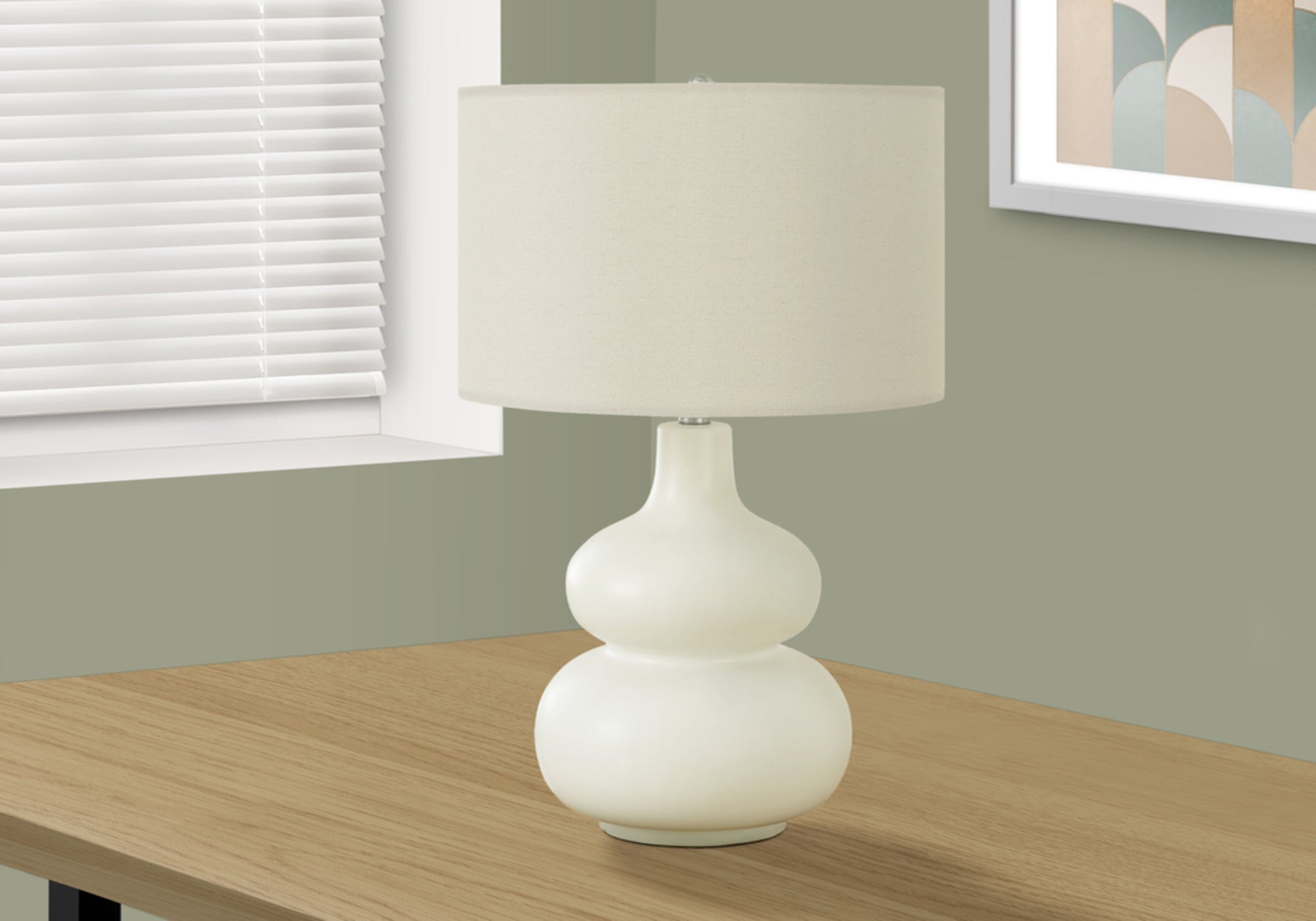 Lighting, 25'h, Table Lamp, Ivory / Cream Shade, Cream Ceramic, Contemporary
