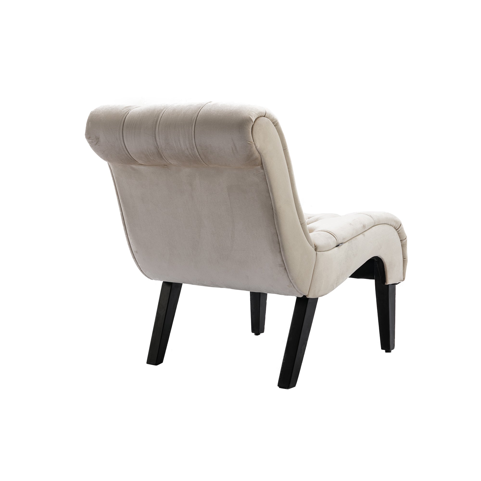 COOLMORE Modern Velvet Armless Accent Living Room Chair / Leisure Chair,Upholstered Fabric Button Comfortable Chair with Wooden Legs for Bedroom, Living Room, Office (Beige Velvet)