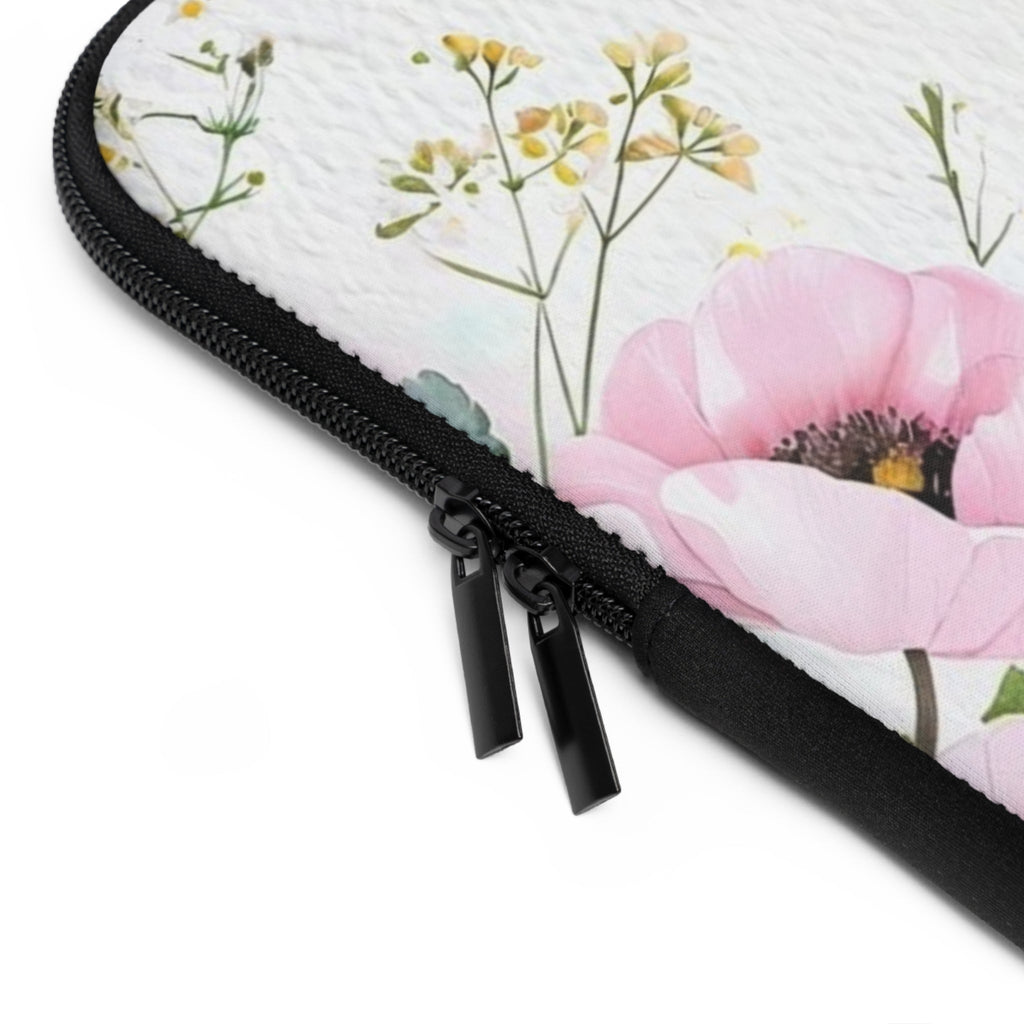 Pink Anemone Floral Laptop Sleeve | Watercolor Bee Tech Cover for Women
