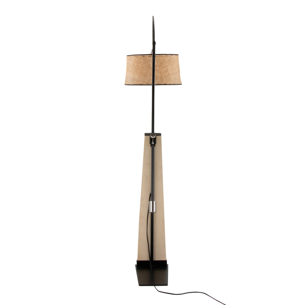 Robyn-Salon Mid-Century Modern Floor Lamp in Natural Wood and Black Metal with Natural Rattan Shade by LumiSource