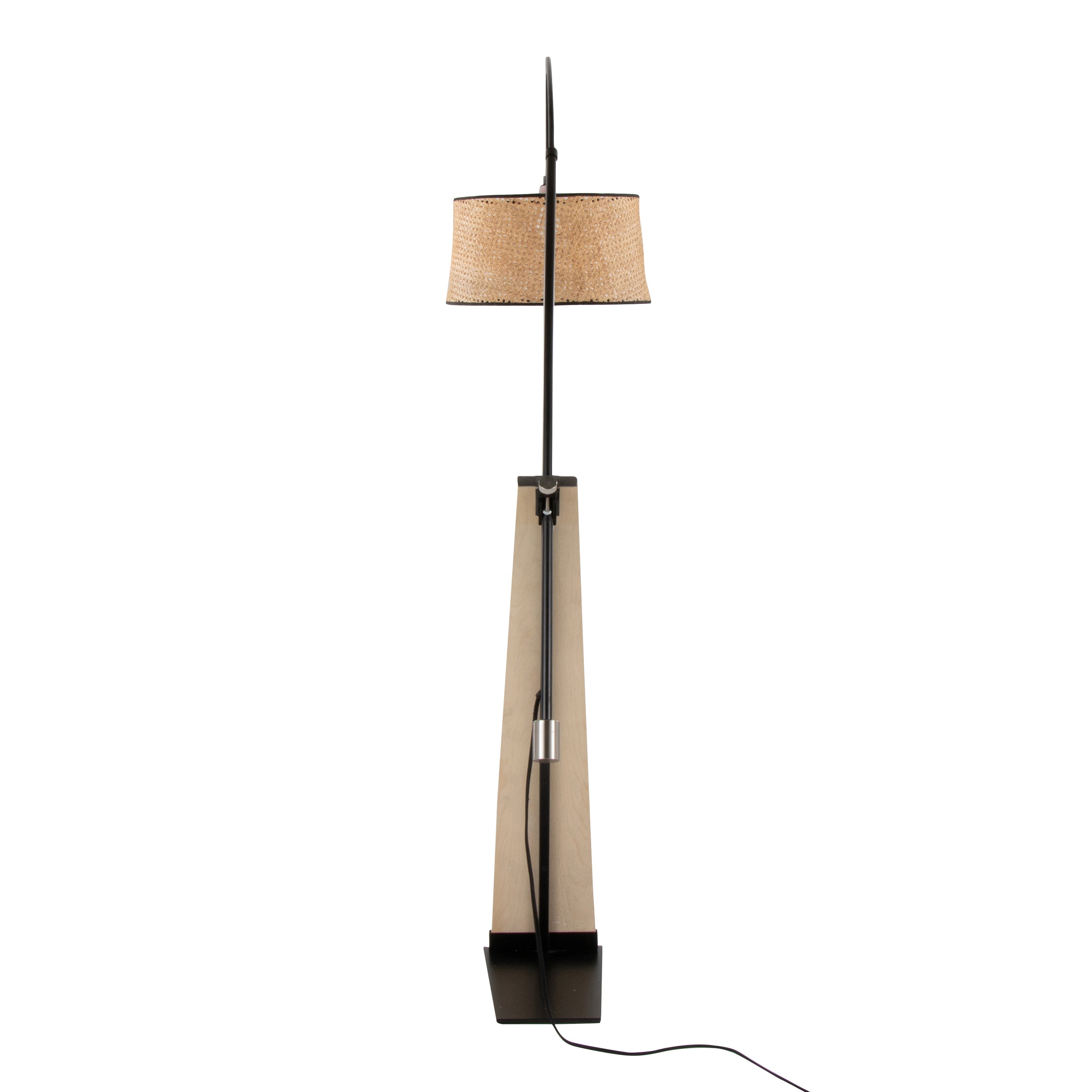 Robyn-Salon Mid-Century Modern Floor Lamp in Natural Wood and Black Metal with Natural Rattan Shade by LumiSource