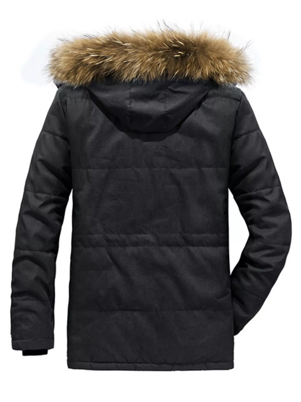 Zip Up Long Sleeve Puffer Coat with Faux Fur Hood
