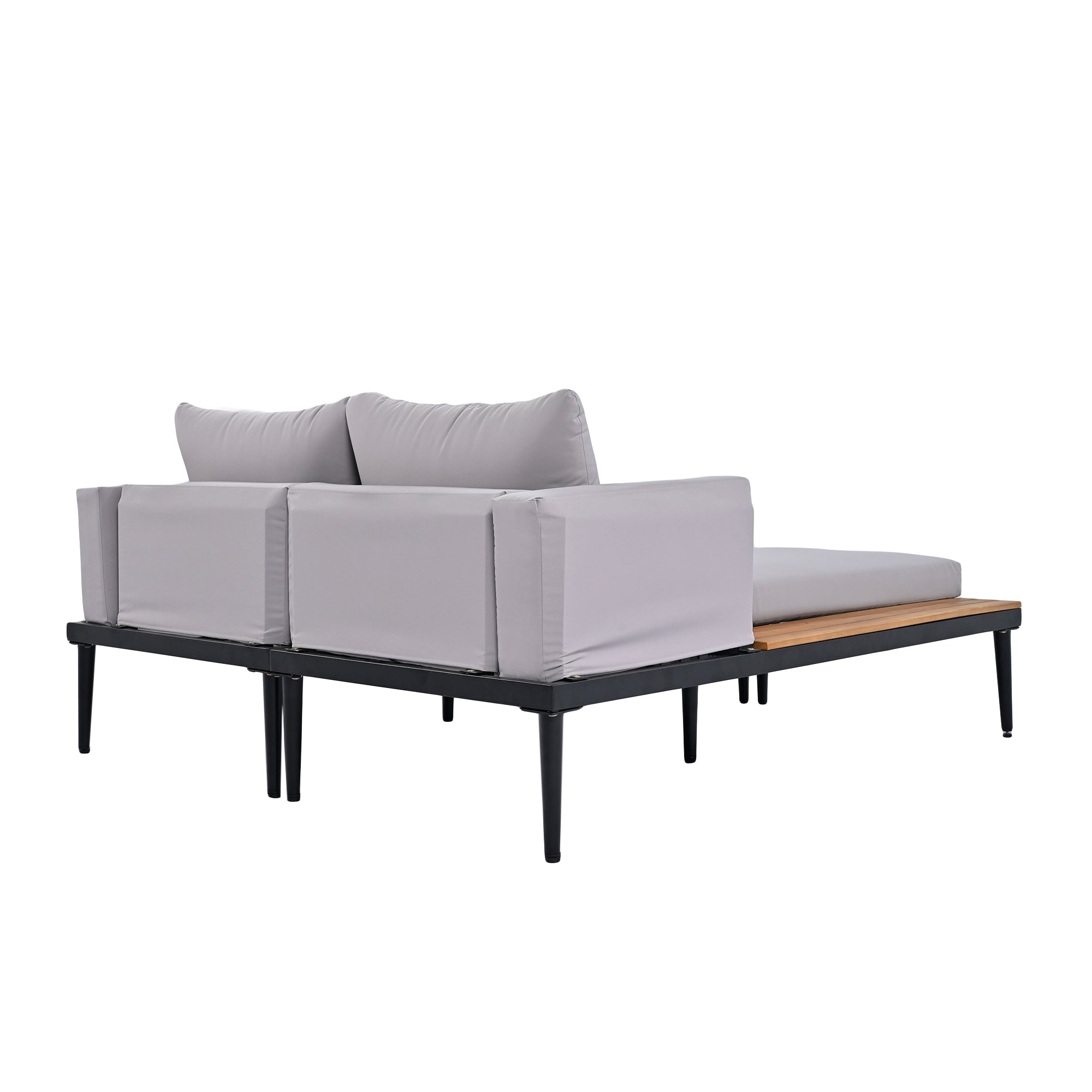 TOPMAX Modern Outdoor Daybed Patio Metal Daybed with Wood Topped Side Spaces for Drinks, 2 in 1 Padded Chaise Lounges for Poolside, Balcony, Deck, Gray