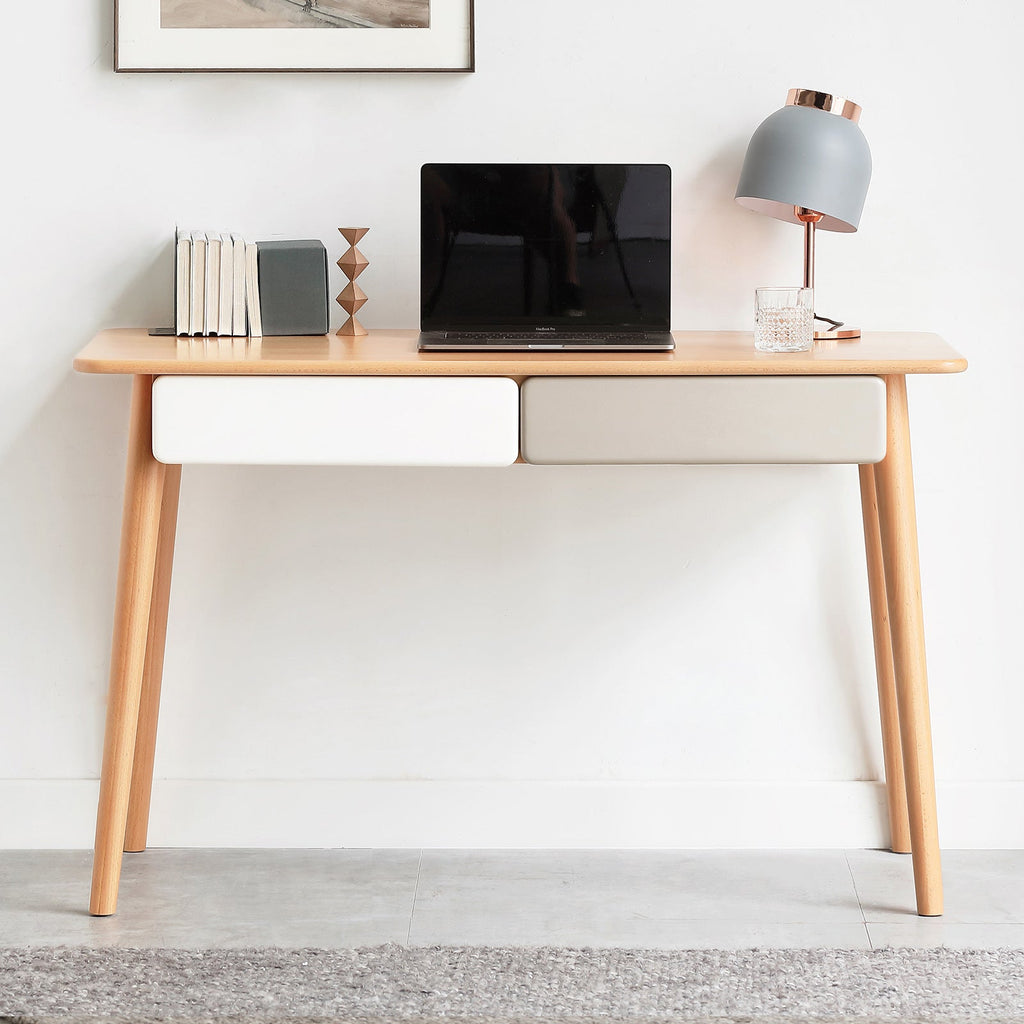 Modern Simple Style Solid Wood Computer Desk with 2 Drawers and Gap Design in Beech, 47''