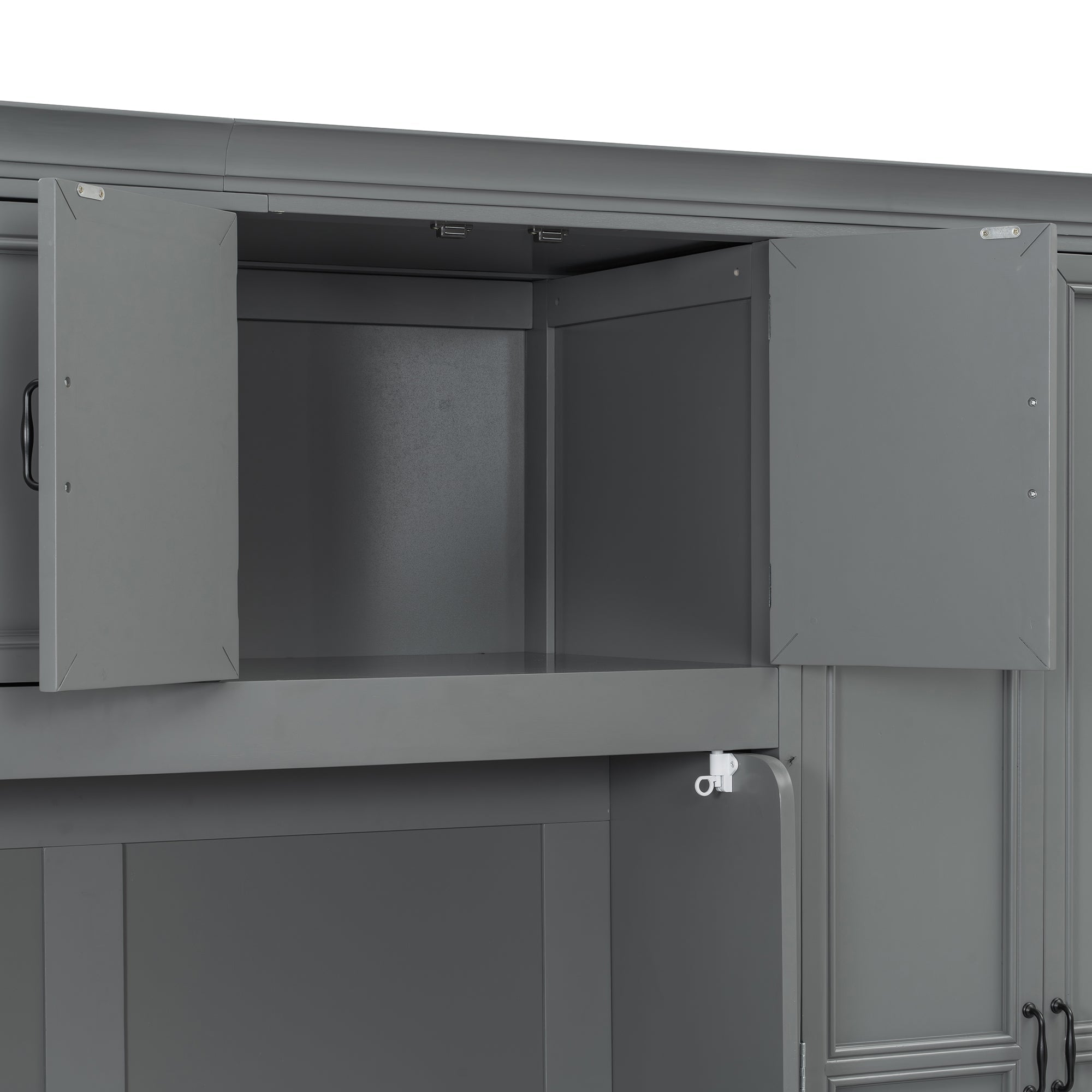 Twin Size Murphy Bed Wall Bed with Wardrobe, Cabinet and Desk, Gray
