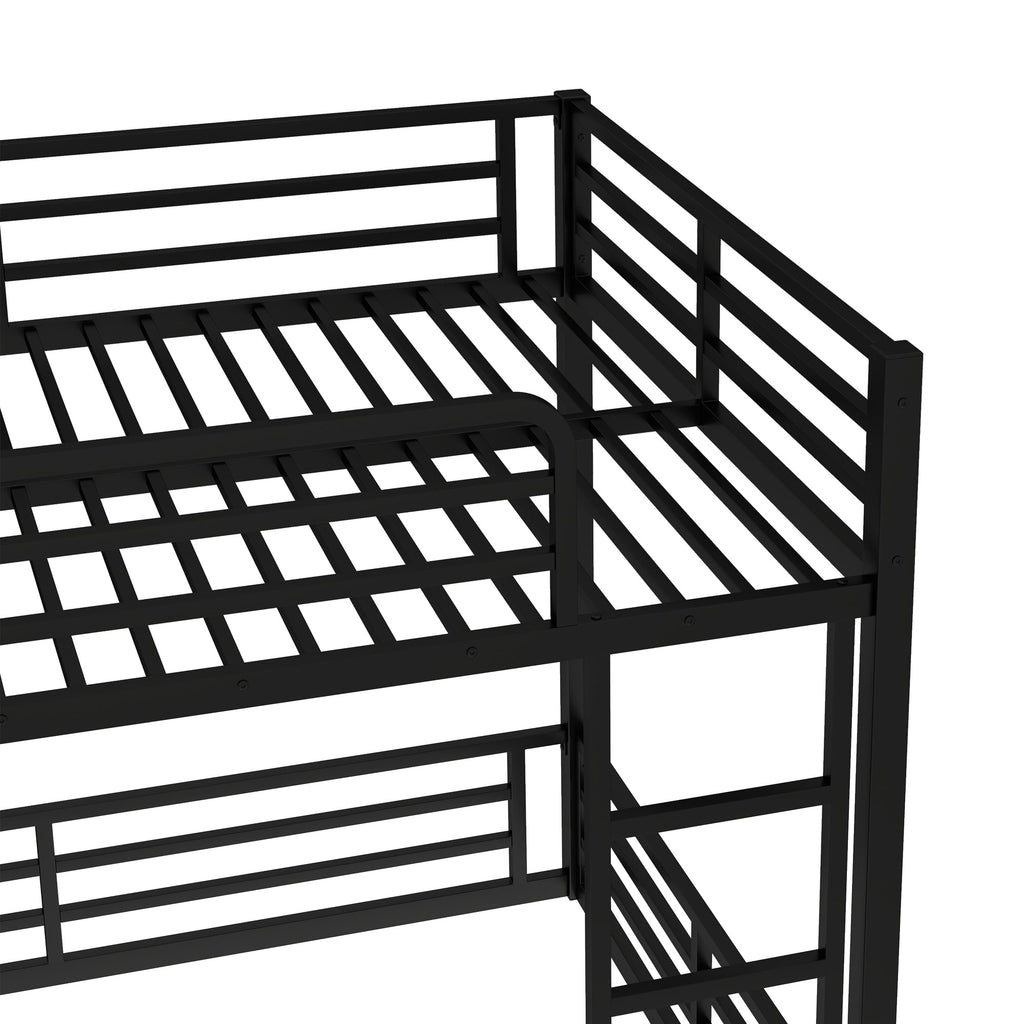 Metal Bunk Bed, Full XL over Full XL Floor Bunk Bed Frame,Heavy-Duty Bunk Bed for Kids, Teens, Adults, Noise-reduced Design, Black