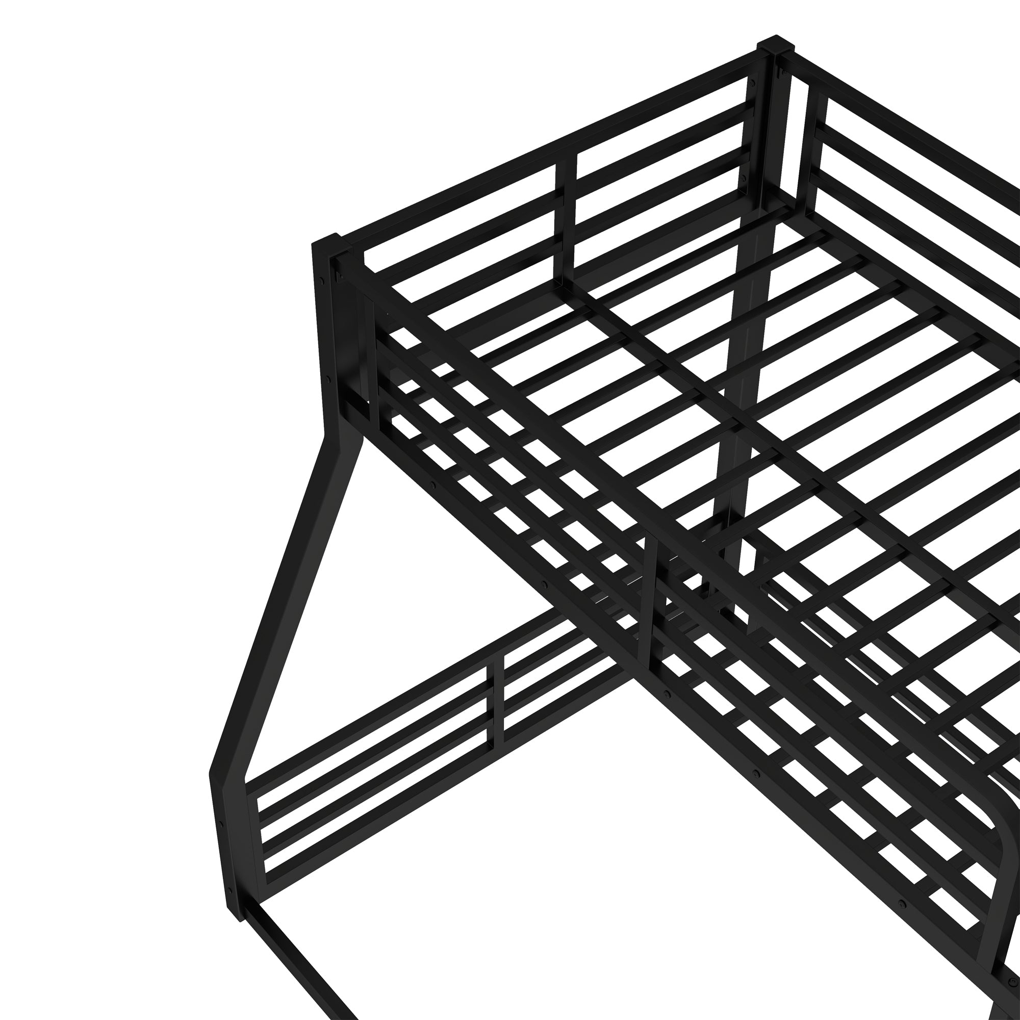 Metal Bunk Bed, Twin over Full Floor Bunk Bed Frame,Heavy-Duty Bunk Bed for Kids, Teens, Adults, Noise-reduced Design, Black