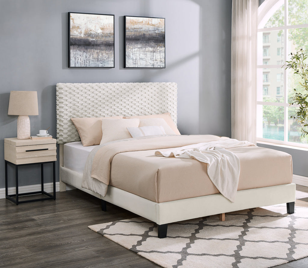 Roundhill Furniture Findlay 2-Piece Bedroom Set, Plush 3D Upholstered Bed with Nightstand, Full