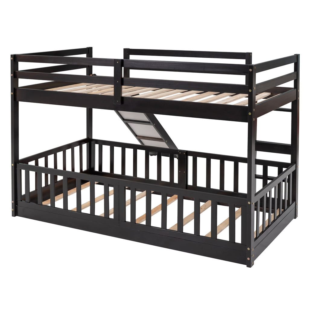 Twin Over Twin Bunk Bed with Slide and Ladder, Espresso（Old SKU:LP000009AAP）
