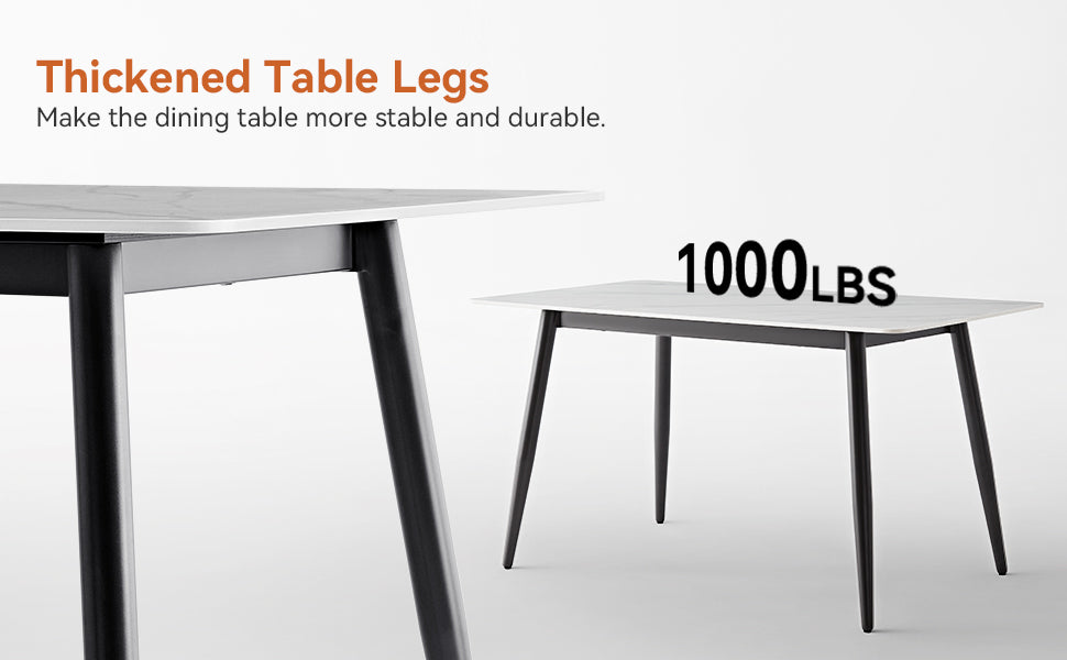 Large Rectangular Table with Strong Metal Base Modern Stone Dining Table For Kitchen 1.6m