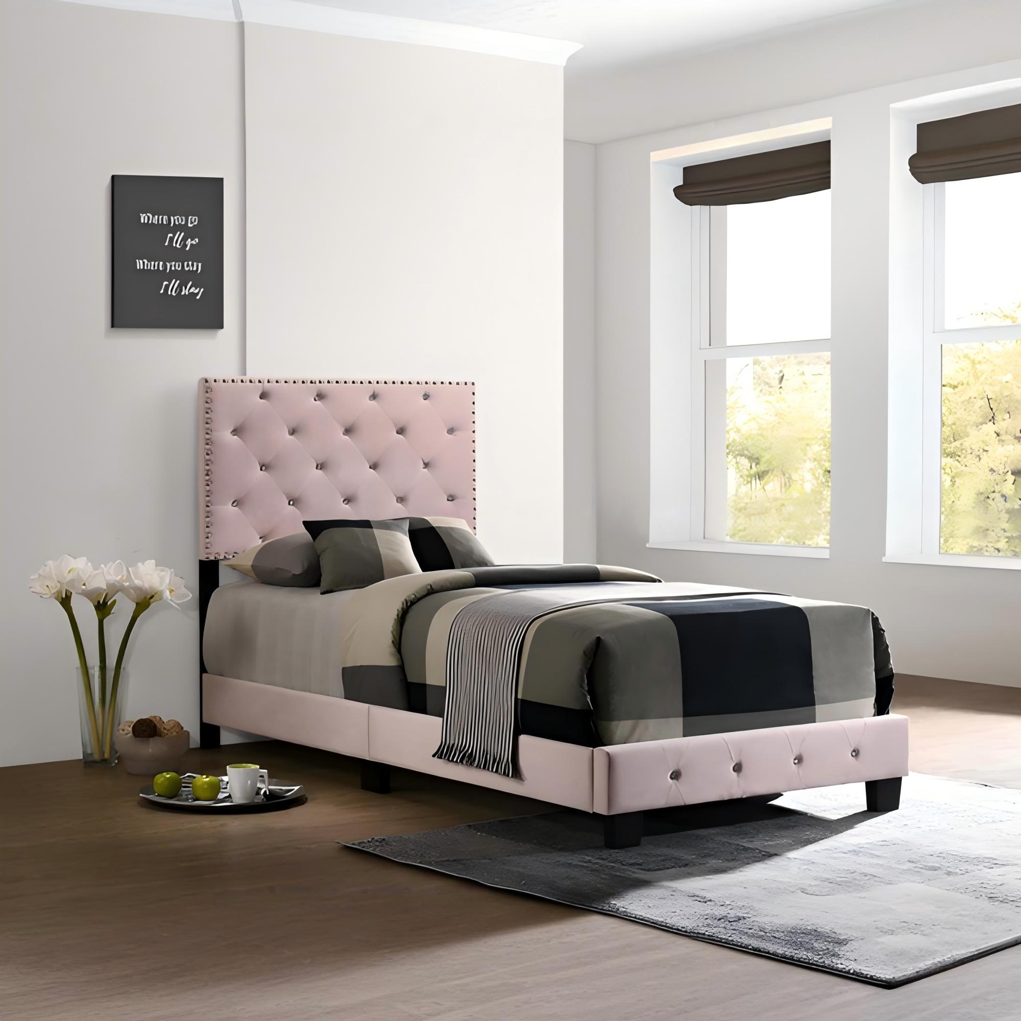 Charming Pink Velvet Twin Bed for Kids with Easy Setup and Durable Design