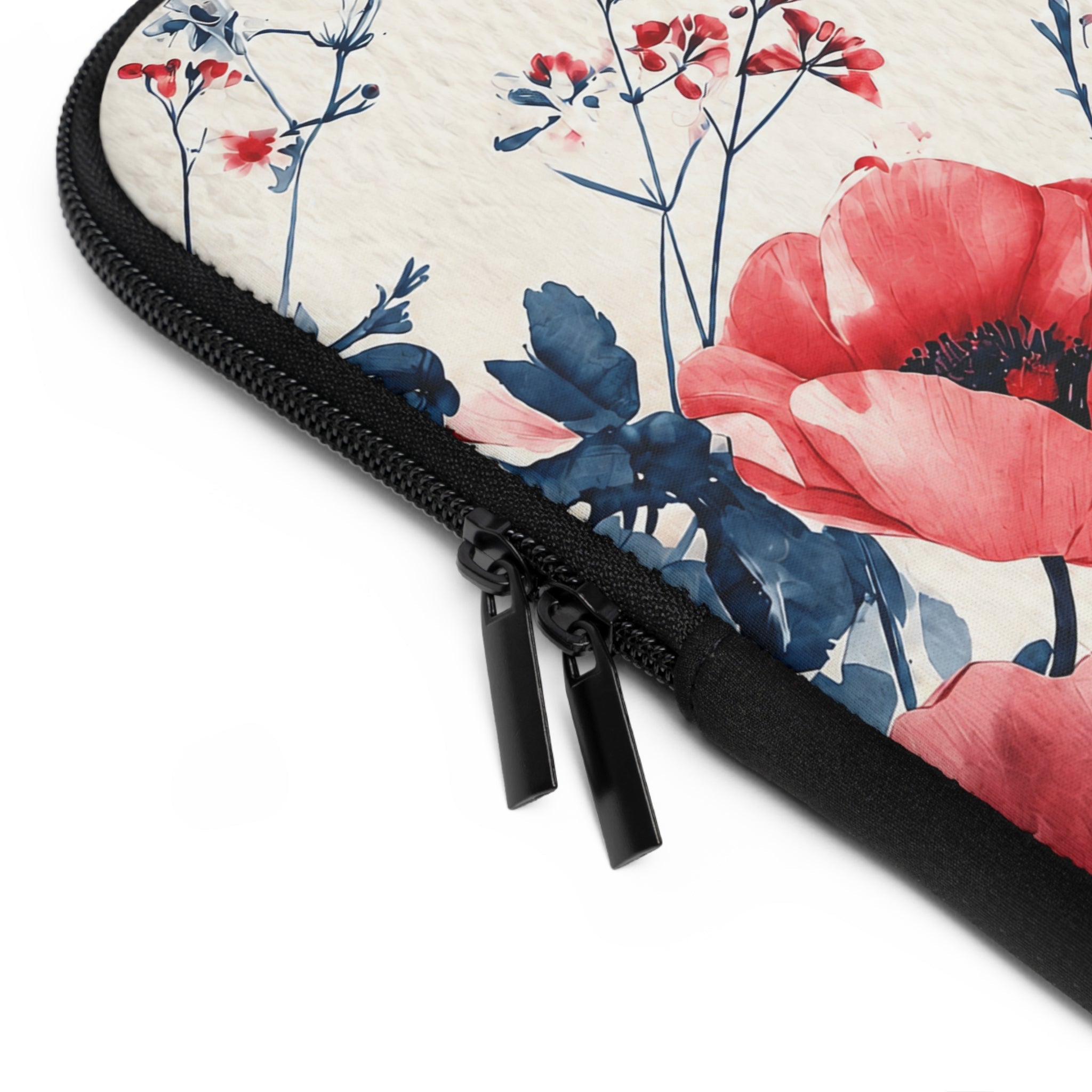 Red Poppy Watercolor Laptop Sleeve | Floral Bee Botanical Tech Cover