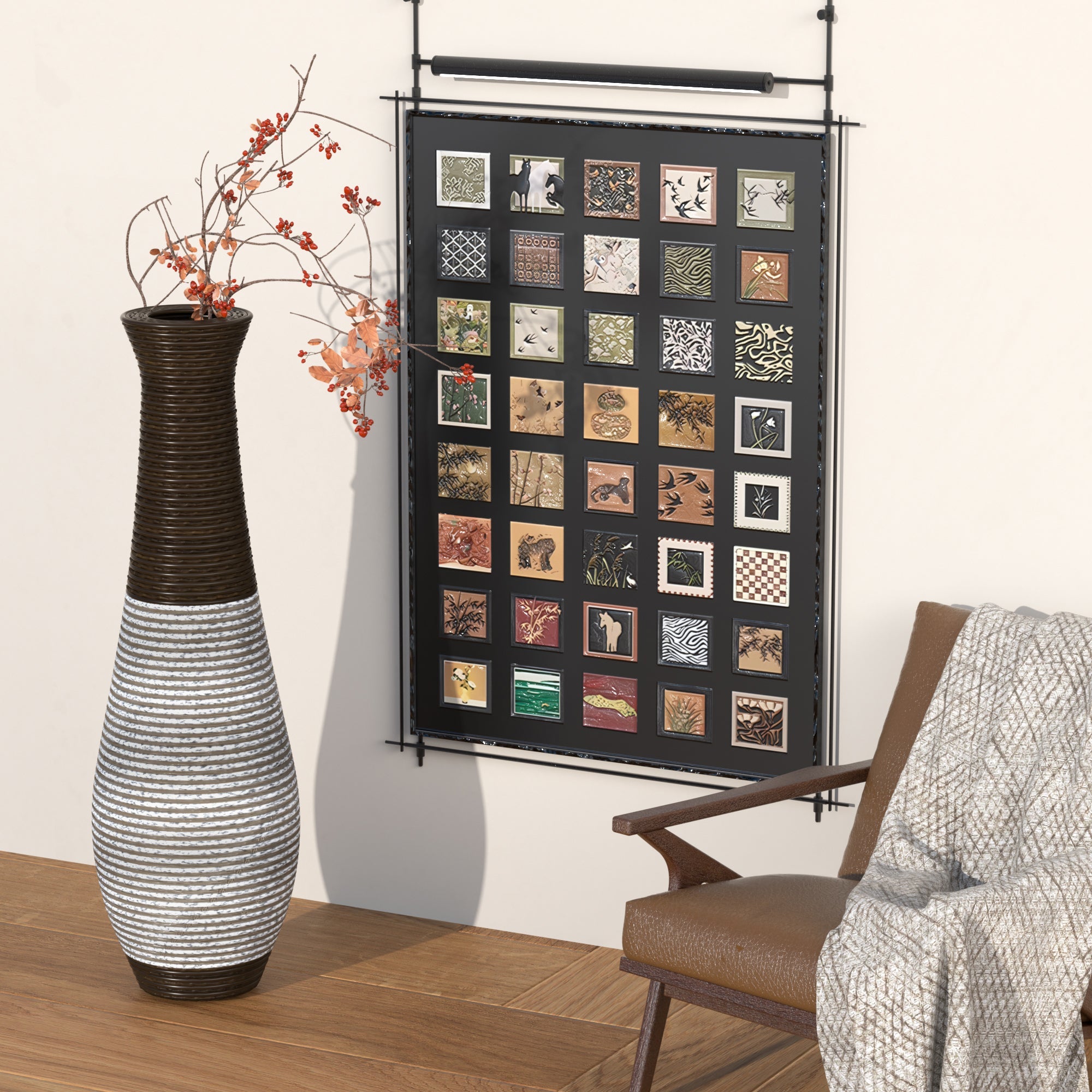 39-Inch Tall Standing Designer Floor Vase - Durable Artificial Rattan - Elegant Two-Tone Dark Brown Finish - Ideal Decor Accent for Living Room, Bedroom, Entryway - Stylish Home Decor Statement Piece