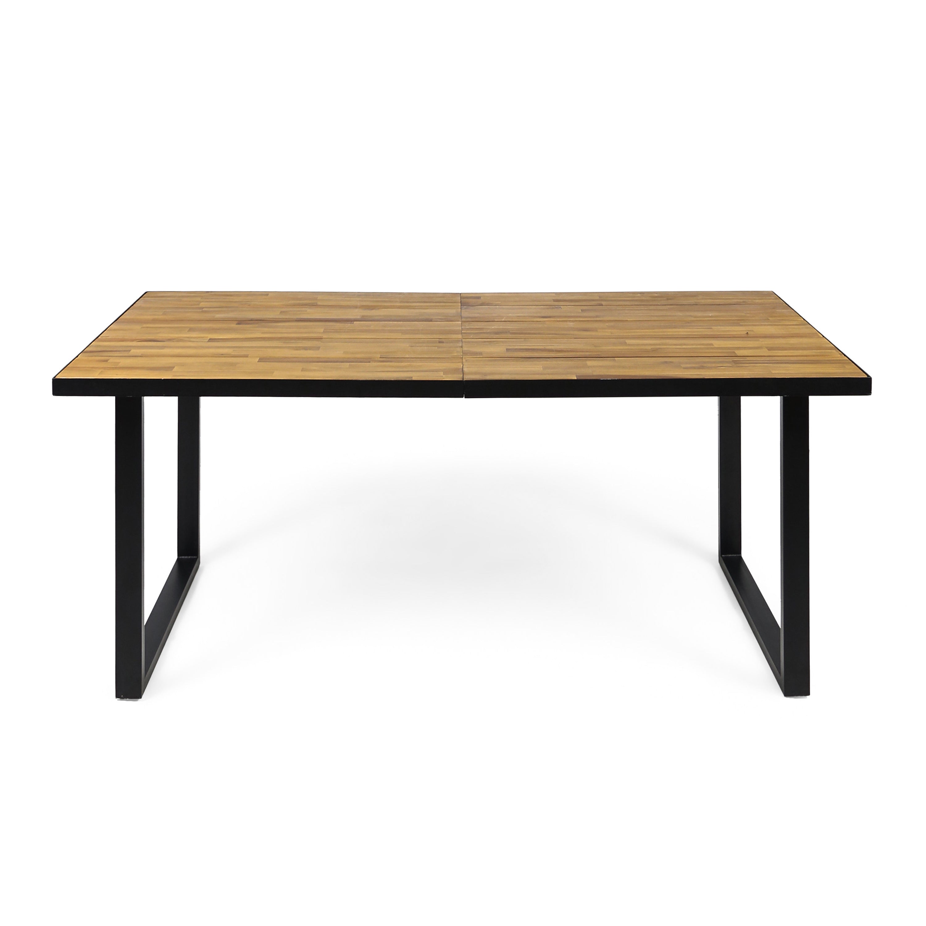 Outdoor Dining Table with U Shape Legs and Slat Top Table, Teak