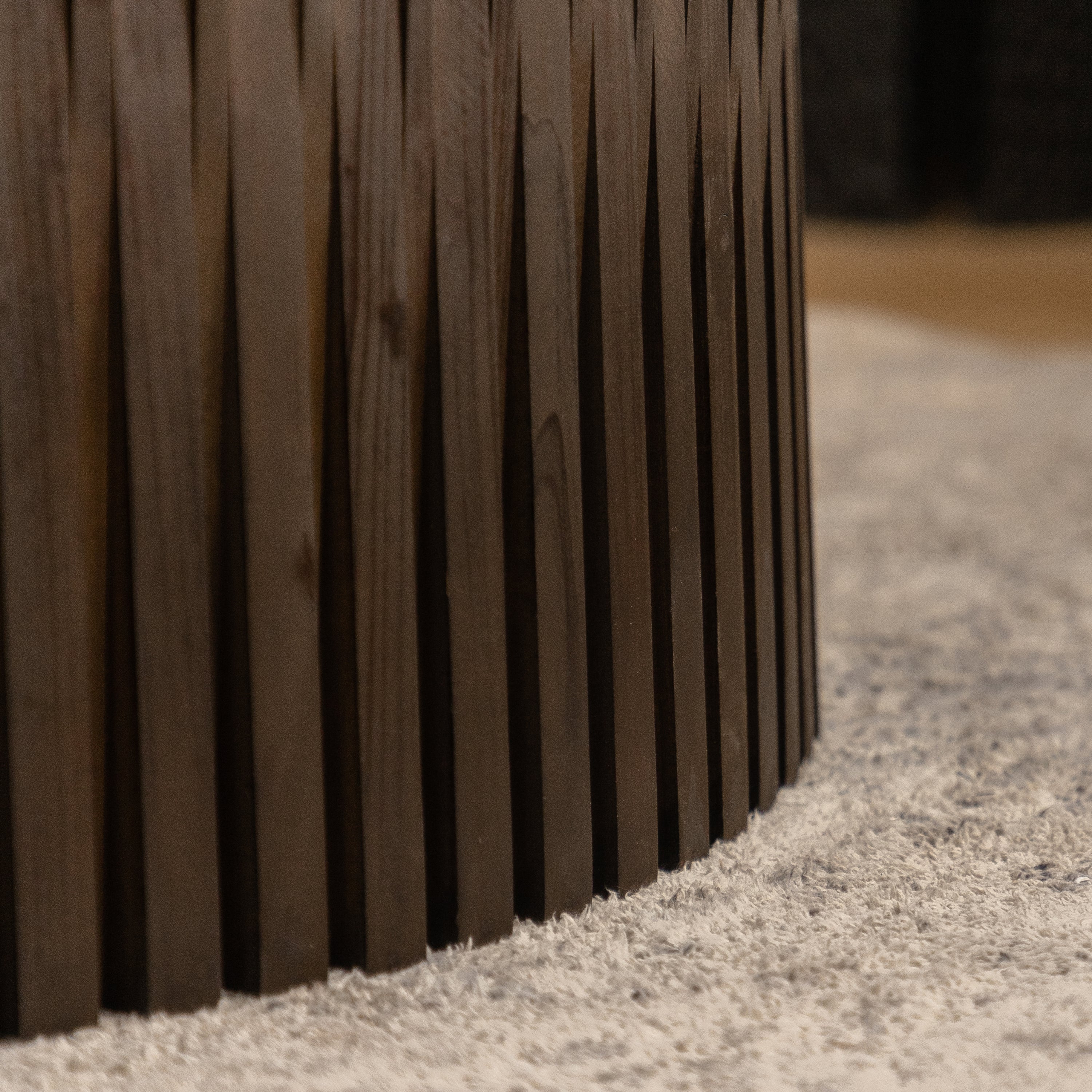 Vintage Fashion Style Cylindrical Nesting Coffee Table Set with Vertical Textured Embossed Design for Living Room, Office and Dining Room, Dark Brown (Set of 2)