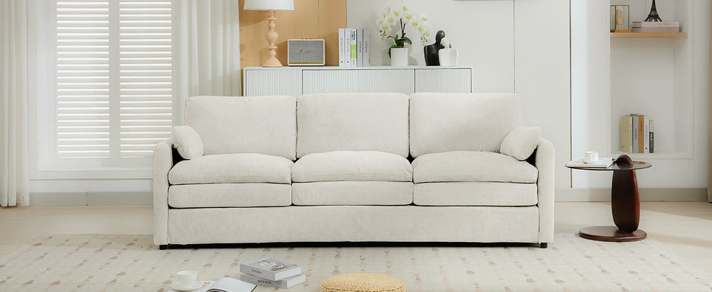 89'  Cozy Upholstered 3-seater Sofa Oversized Comfy Cloud Sofa Double Cushion 3-seater Sofa Plush Cushion Sofa Couch for Living Room, Beige