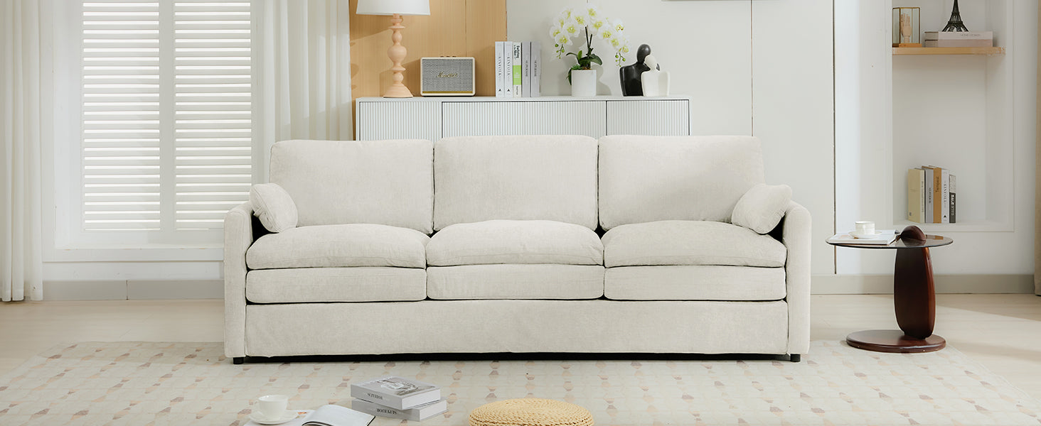89'  Cozy Upholstered 3-seater Sofa Oversized Comfy Cloud Sofa Double Cushion 3-seater Sofa Plush Cushion Sofa Couch for Living Room, Beige