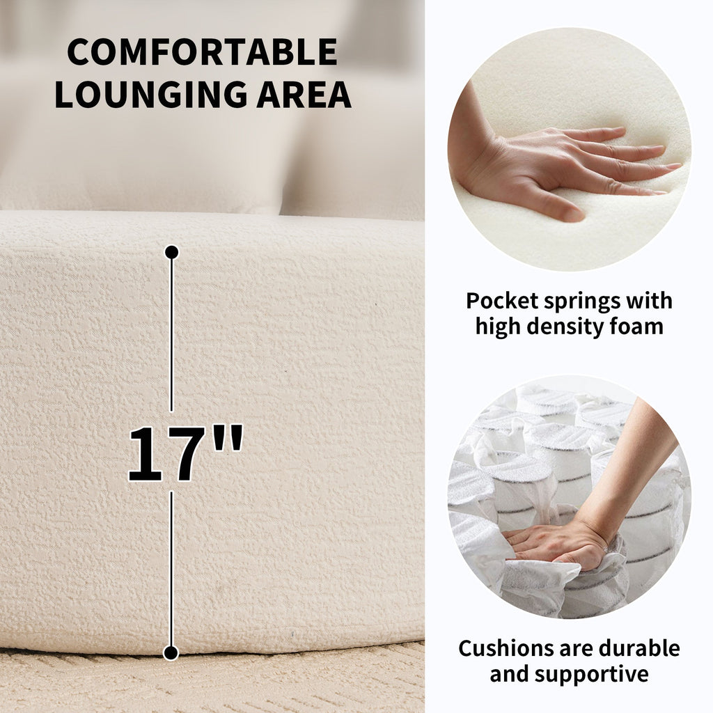 LY-025 Full Compression Sponge Sofa Cloud White Curved Modular Sectional 30D High-Density Chenille Sleeper Couch 110'L