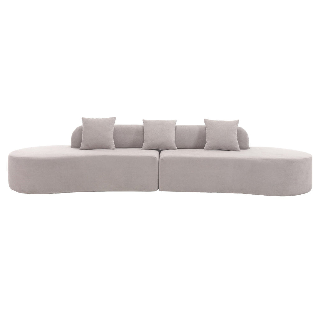 Modern curved combination sofa, terrycloth fabric sofa, minimalist sofa in living room, apartment, no assembly required, three  pillows,Gray