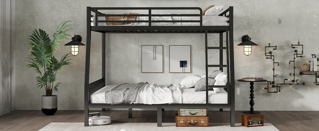 Full XL Over Queen Metal Bunk Bed with Ladder and Slats Support for Adults Teens, Black(Old SKU W2580S00002)