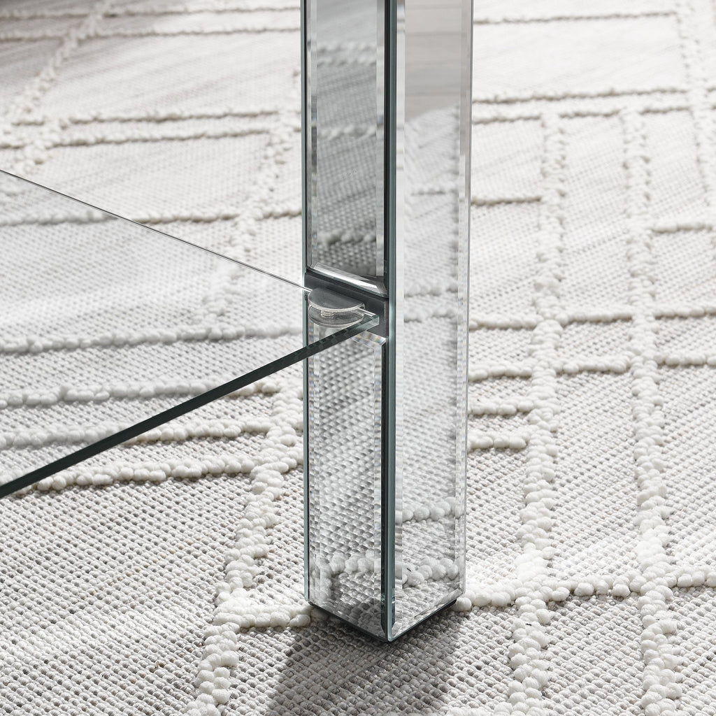 W 40 "X D 20" X H 20 "Curved border carved mirror coffee table: Silver mirror glass tabletop with sparkling diamond edge frame and crystal mirror legs, small coffee table for modern home sofa decorati