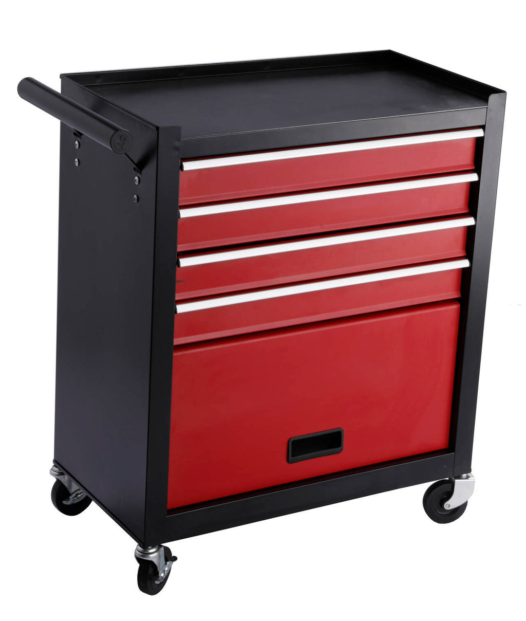 Four drawer rolling toolbox, tool cart with 4 wheels and drawers, large capacity detachable mobile tool storage cabinet for workshops, garages, maintenance rooms, and mechanics