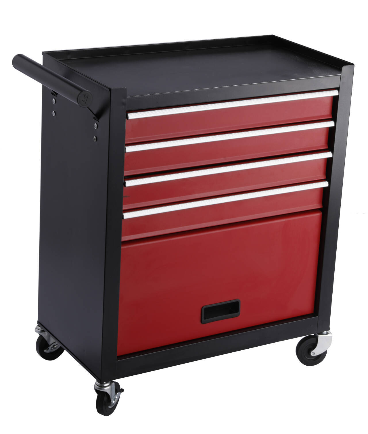 Four drawer rolling toolbox, tool cart with 4 wheels and drawers, large capacity detachable mobile tool storage cabinet for workshops, garages, maintenance rooms, and mechanics