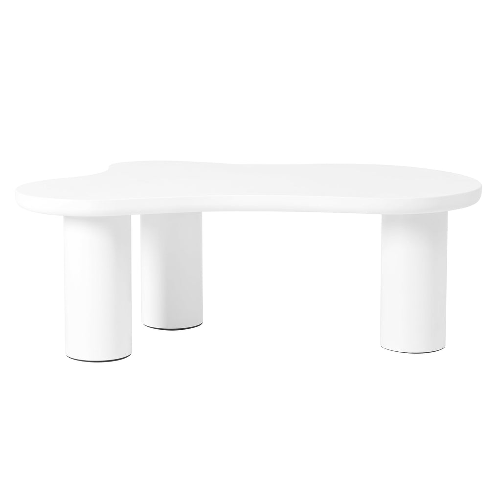 ON-TREND 44'' x 25.9'' Easy Assembly Cloud Coffee Table with 1.5'' Thick Tabletop, Cream Style Irregular End Table with 3 Sturdy Legs, Sleek Center Table with Round Edge for Living Room, White