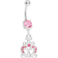 Pink Gem Princess Heart Dangle Belly Ring