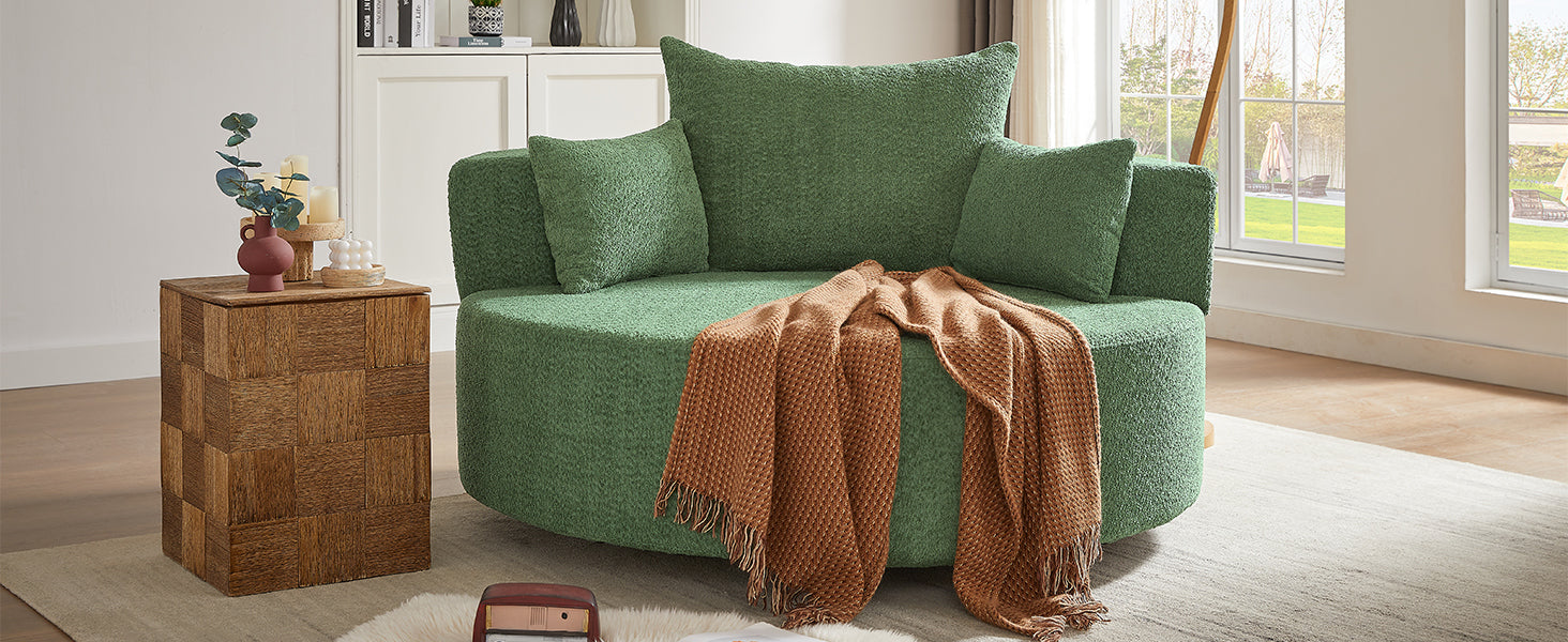 Modern 360° Swivel Accent Barrel Chair with Removable Pillows in Green Chenille for Living Room and Office