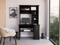 Compu Hutch Desk, Keyboard Tray, Door Panel For CPU, Multiple Shelves, One Drawer, Black