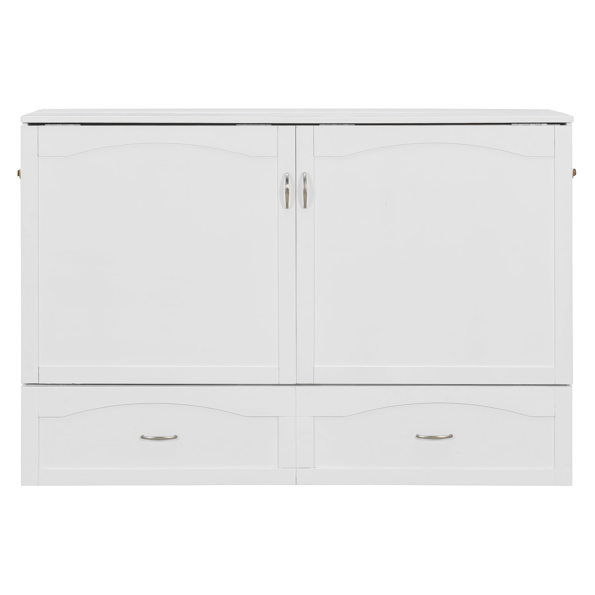 Queen Size Murphy Bed Wall Bed with drawer and a set of Sockets & USB Ports, Pulley Structure Design, White(OLD SKU: LP100671AAK)